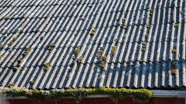 dak met golfplaten met asbest